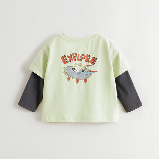 马克珍妮男童猫咪飞行员假两件T恤 宝宝上衣2025年秋装新款551120 商品图2