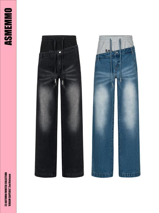 ASMEMMO咦哇•“海边美术馆”牛仔拼接针织长裤 商品图4