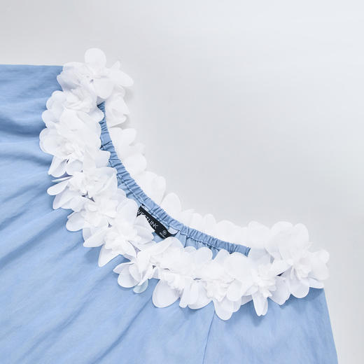 法式浪漫田园花瓣领插肩袖软牛仔衬衫女夏季宽松衬衣V1350837 商品图5