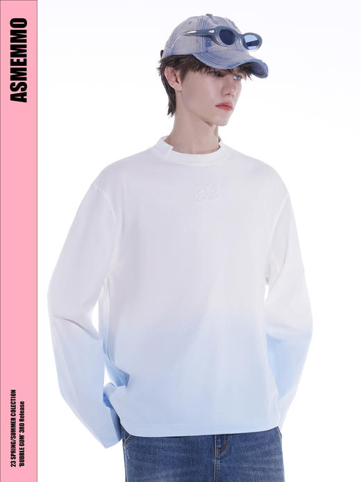 启世录TIWILLTANG•“糖水日记 ”夏日多巴胺水洗蓝粉白色渐变长袖T恤 商品图3