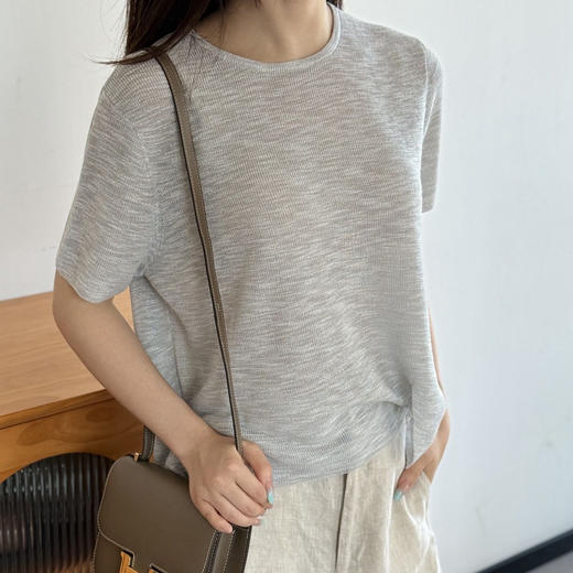 路易 阿贝格 复古圆领短袖薄上衣 清爽百搭 商品图2