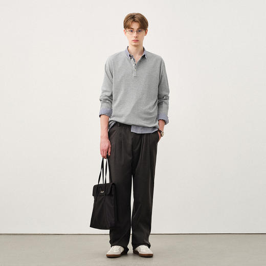 714street薄款华夫格亨利领长袖T恤男2025秋冬新款打底衫日系上衣 商品图3