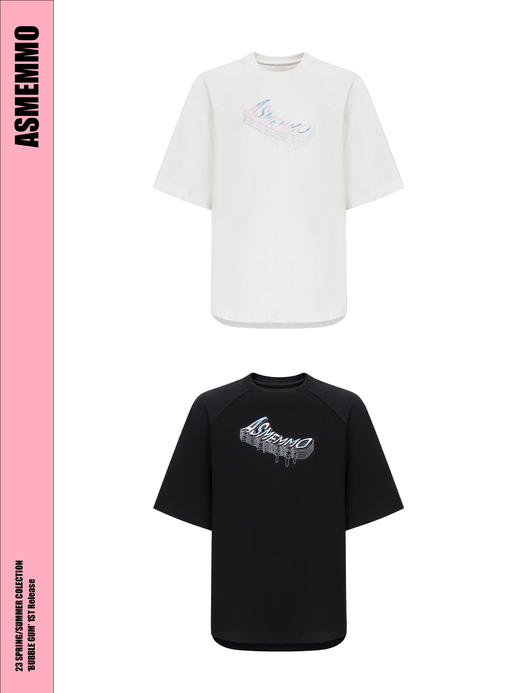 ASMEMMO咦哇•幻像重叠logo印绣花T恤男夏季简约纯色打底短袖潮流 商品图4