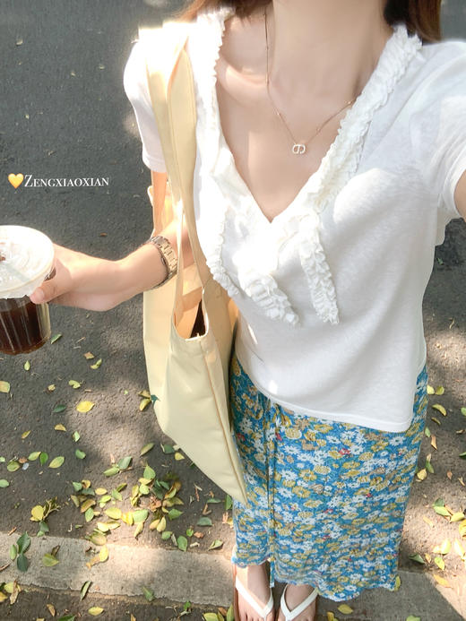 <曾小咸推荐>木耳边V领短袖+碎花半身裙套装 商品图5