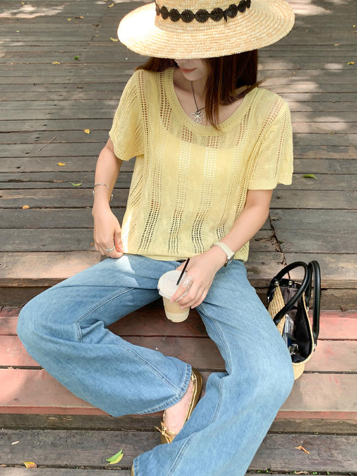 <曾小咸推荐>4.4现货秒杀 ！微信超特价！3色镂空针织短袖t 日常109.99/件 立减50 秒杀59.99/件！！ 商品图5