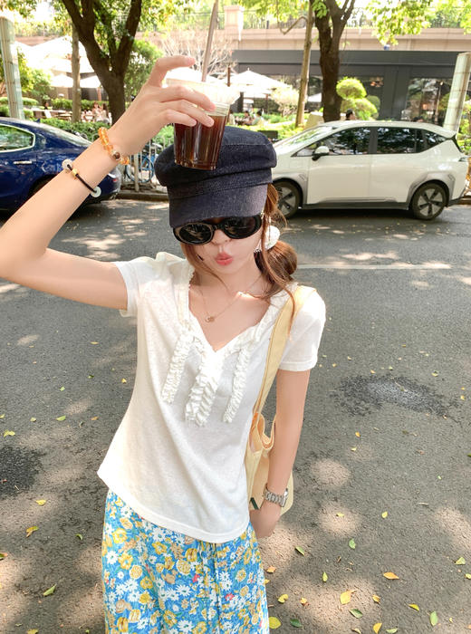 <曾小咸推荐>木耳边V领短袖+碎花半身裙套装 商品图8