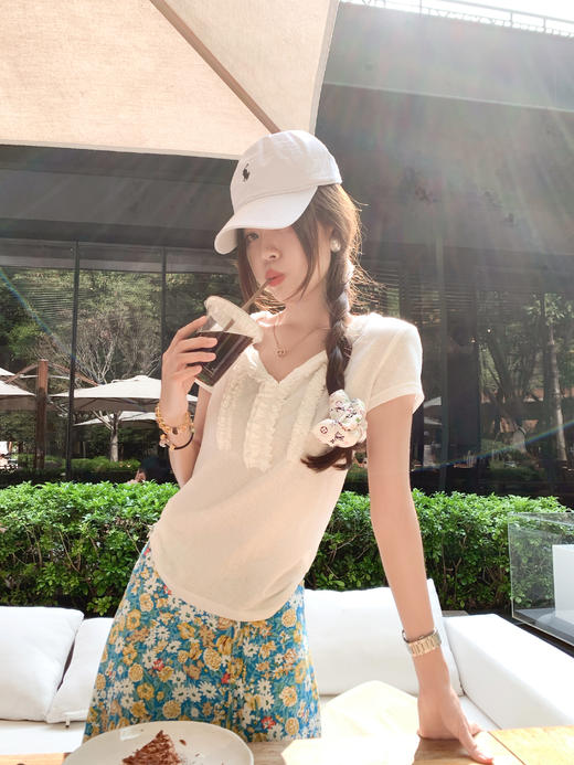 <曾小咸推荐>木耳边V领短袖+碎花半身裙套装 商品图6