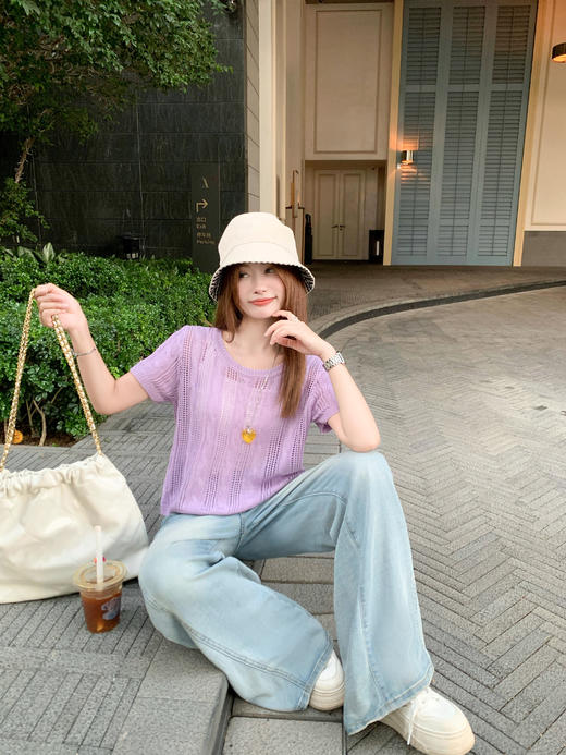 <曾小咸推荐>4.4现货秒杀 ！微信超特价！3色镂空针织短袖t 日常109.99/件 立减50 秒杀59.99/件！！ 商品图9