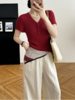 🥳显白车厘子红邂逅凉感天丝❗一眼心动的夏日战袍🔥【仟梓赫 莱赛尔V领小飞袖针织衫💯】100%莱赛尔带来超绝肤感❗丝滑透气不闷汗，🌟时刻保持清爽体感❗ 商品缩略图2