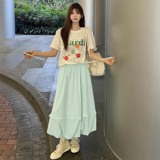 【YW】无忧购防晒花苞裙女夏慵懒风宽松蓬蓬休闲裙高腰遮肉半身裙长裙LB52018（截单后3-5天发货） 商品图2