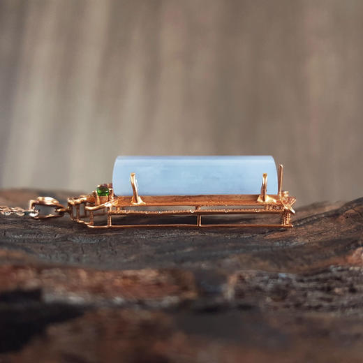 【天然正品】A货翡翠AU750玫瑰金镶钻镶天然细腻糯种平安无事牌紫罗兰翡翠吊坠项链41.5*19.2*10.0MM（皆取最大值）女士现售价：5880！020725AH17 商品图5