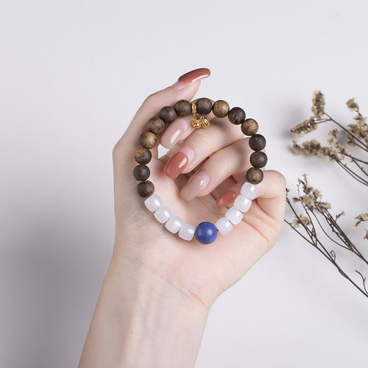 xy0448沉香+和田玉青金石生莲蓬手串 商品图7