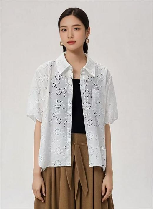 七夕福利-NO退【超值新品】垫肩可拆-重工镂空刺绣翻领宽松大版上衣（不含吊带）-喜出 商品图1