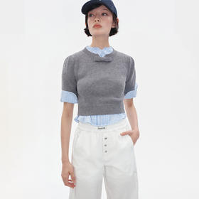 Herlian2025年秋季新品女士蝴蝶结装置短袖针织衫