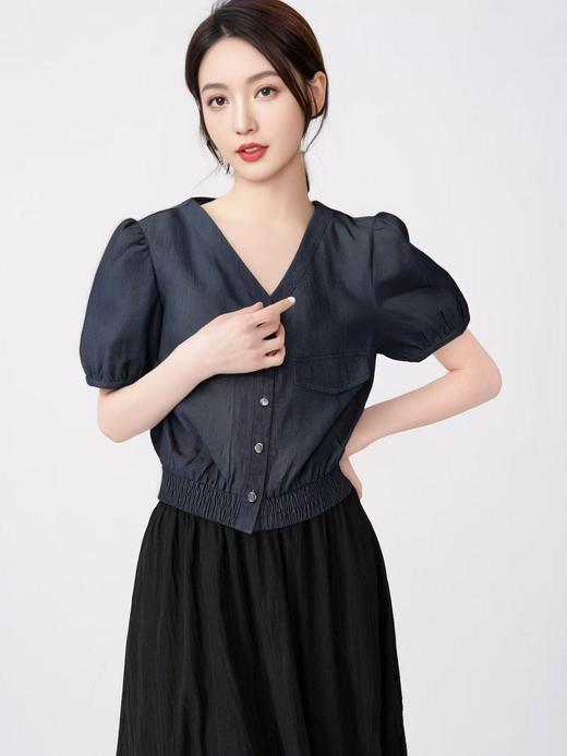 【时装系列】ME TOWN'S 挺括短款65%棉质感牛仔短袖上衣M1-2-喜出 商品图2