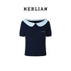 Herlian2025年秋季新品女士格纹拼接一字领针织短袖 商品缩略图4