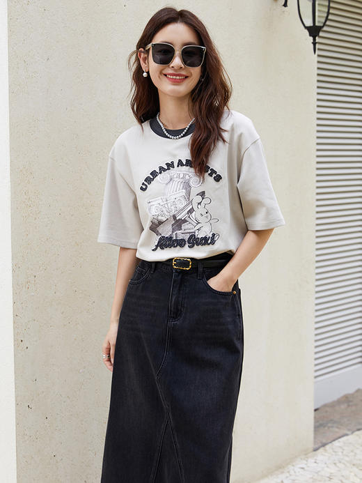 黑色牛仔半身裙女 2025 新款高腰中长款 不规则拼接设计感裙子 商品图1