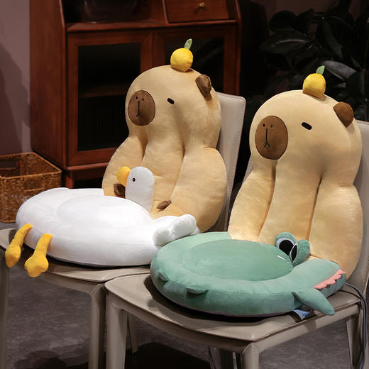 自然醒圆形水豚立体坐垫靠背一体办公室久坐屁垫护腰椅子垫QYL 商品图11