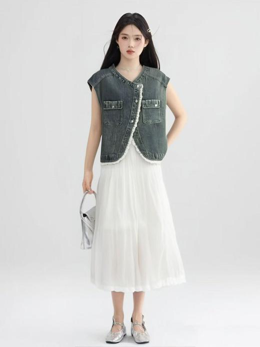 实物超好看【时装系列】ME TOWN'S （三季可穿）R332超好看蕾丝边牛仔马甲M1-2-喜出 商品图3