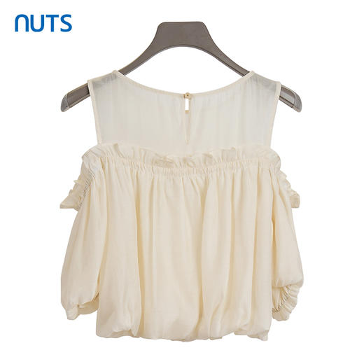 NUTS商场同款夏季设计感小众气质露肩短袖套头衬衫423011082 商品图1