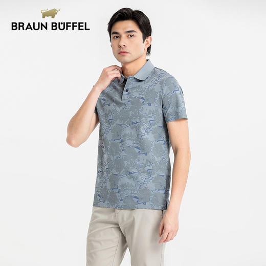 布兰施100纯棉T恤夏季薄款休闲翻领Polo衫男短袖时尚印花上衣 商品图1