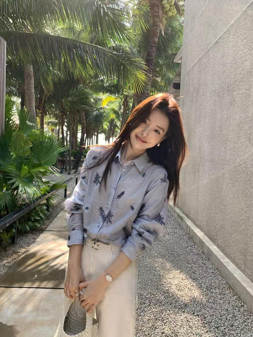 小众原单高阶时髦棕榈树下刺绣条纹衬衫 商品图3