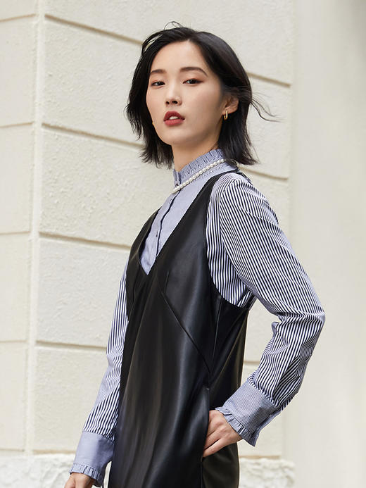 法式复古风！条纹拼接衬衫 立领 + 木耳边细节 优雅又小众 商品图0