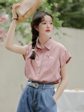 【时装系列】ME TOWN'S D5110宽松100%棉翻领短袖衬衫-喜出