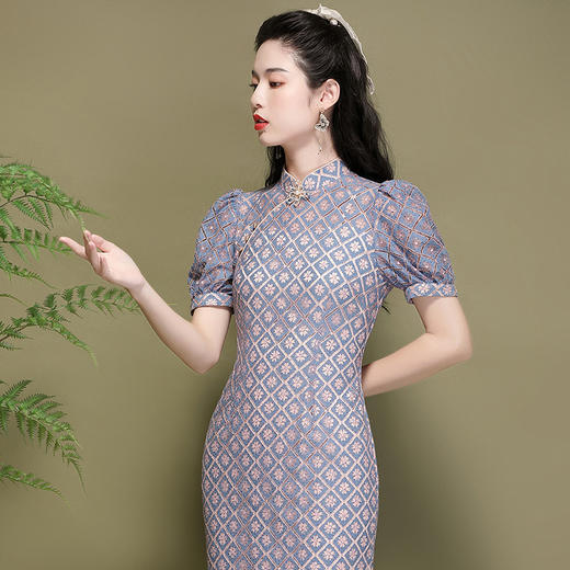 「自」全新升级【铂金会员358/天猫479/差价121】(72803)洛诗琳复古国风气质连衣裙2025夏季蕾丝显瘦改良旗袍裙女 商品图2