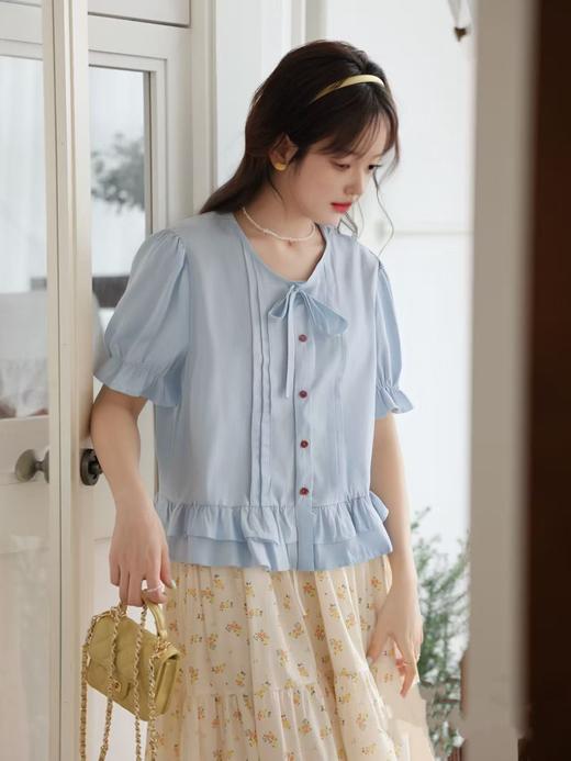 【韩系小衫】25088系带双层蛋糕短袖小衫-喜出 商品图4