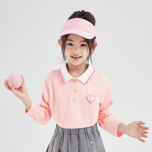 笛莎Deesha 童装女童T恤2025秋新款女童木耳边polo领上衣 商品图1