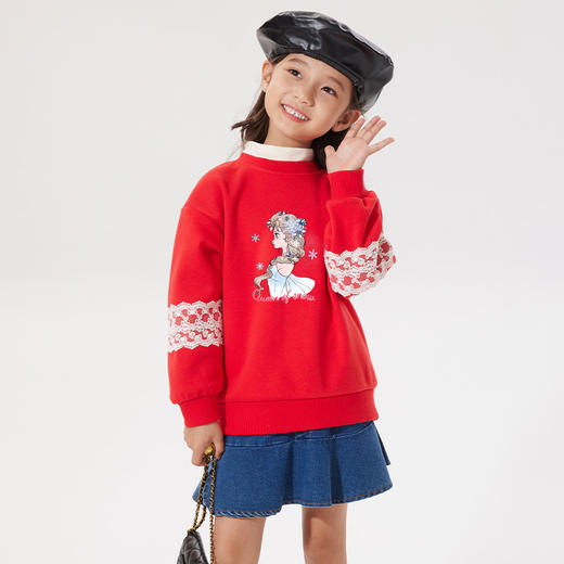 【Disney/迪士尼】F05女童卫衣春季卫衣洋气休闲时尚卡通圆领套头 商品图1