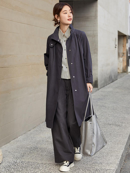 职场通勤必备！大气简约中长款立领风衣女 商品图0