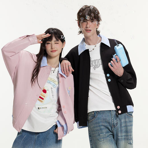 YKYB黄子韬外套夹克情侣青春活力星梦乐动撞色领水波纹撞色翻领上衣Y53FWT073 商品图4