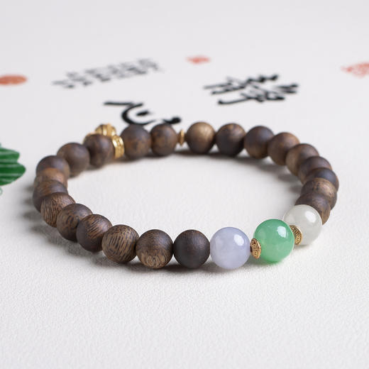 xy0449沉香+翡翠三宝手串 商品图0