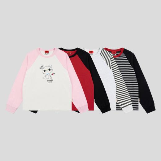 GOODBAI GOODEES 机器小猫logo做旧图案印花撞色oversize长袖T恤 商品图1