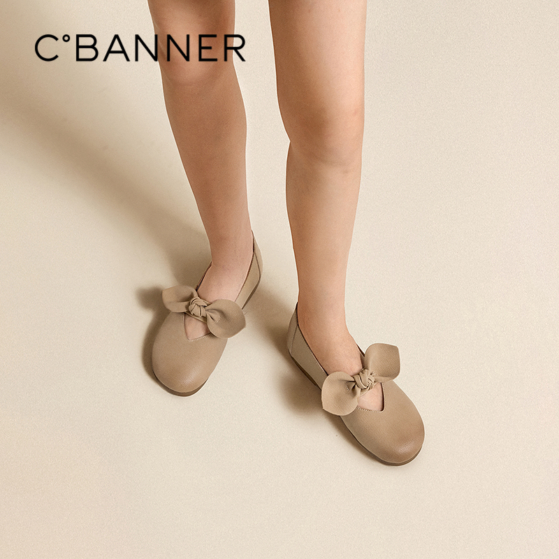 千百度蝴蝶结全包勃肯鞋玛丽珍鞋女平底真皮晚晚单鞋A25413008