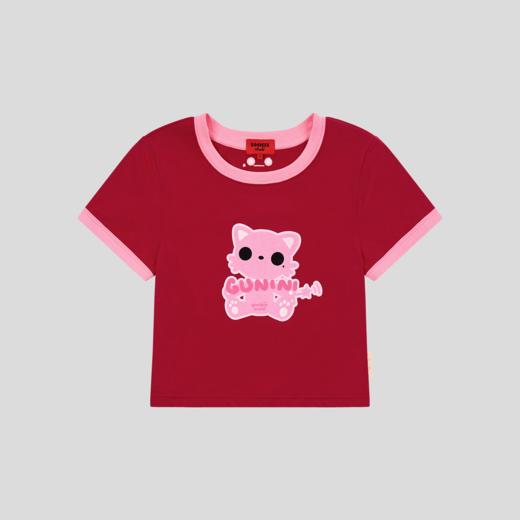 GOODBAI GOODEES 可爱小猫logo撞色正肩短款短袖T恤 商品图3