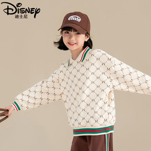 迪士尼女童加绒卫衣2024新款儿童plol领上衣长袖女大童打底衫冬季 商品图4