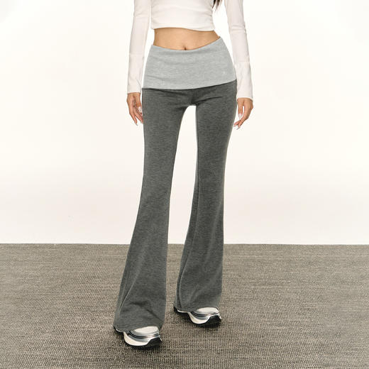 Ariseism 美式翻腰修身白色微喇叭裤女春季新款运动瑜伽阔腿裤子 商品图1