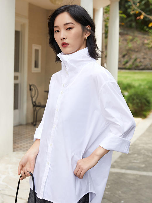 浪漫氛围 浅紫色木耳边立领衬衫 宽松长袖 清新小衫 商品图1