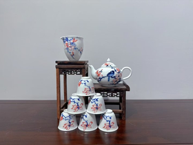 釉下彩花鸟茶具
