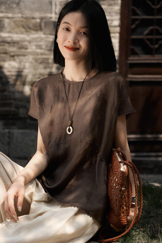 进口苎麻桑蚕丝蕾丝花边上衣小A轻盈麻衫 商品图5