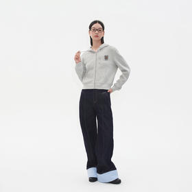 Herlian2025年秋季新品女士格纹钉珠立体花瓣装饰短版卫衣开衫