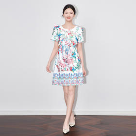 「高货wl」全新升级【铂金会员284/天猫379/差价95】(65428)洛诗琳复古国风花鸟印花连衣裙2025夏季气质优雅时尚A字裙