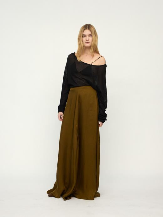 Ruohan 25PF 橄榄色铜氨丝隐襟半裙 商品图0