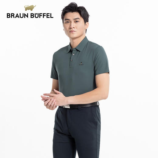 BRAUN BUFFEL/布兰施男士纯色polo衫商务休闲翻领短袖T恤通勤上衣 商品图2