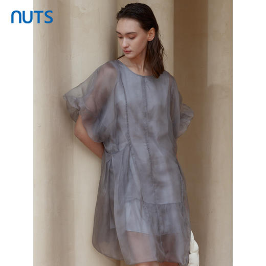 NUTS商场同款夏季设计感网纱拼接宽松短袖连衣裙324101083B 商品图4