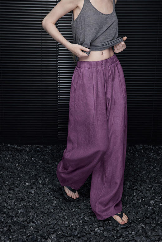 老钱风富贵拉满葡萄紫比利时100%亚麻阔腿裤 商品图1