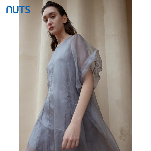 NUTS商场同款夏季设计感网纱拼接宽松短袖连衣裙324101083B 商品图1